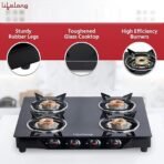 Lifelong Glass Top Gas Stove, 4 Burner Gas Stove, Black (ISI Certified,1 year warranty with Doorstep Service)  (AA1104/182) - Image 5
