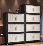 House of Quirk Multi-Tier Foldable Storage Box with Wheels | Durable Plastic Wardrobe Organizer for Clothes, Bags, Toys & Living Room Storage (Black/Beige, 5 Layer, 62cm) (AA1104/202) - Image 2