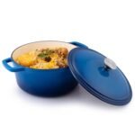 AGARO Royal Enamelled Cast Iron Casserole with Lid, Cooking Pot, No Chemical Coating, Fast Heat, Heavy Weight, Gas, Induction Oven Compatible, for Meat, Dal, Curry, Biryani, Pulao, Blue, 5 Liters(AA1103/96)