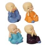 SYANKA Little Monks Laughing Buddha Statue Set of 4, Multicolour, Idol Decorative Showpiece for Home and Office - Image 3
