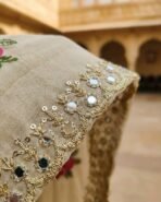 Handcrafted Floral Embroidered Saree with Contrast Yellow Blouse (AA1104/206) - Image 4