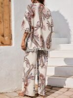 Leriya Fashion Co Ord Set for Women Stylish | Summer Travel Co-Ord Set Short Sleeve Shirt & Wide-Leg Pant | Paisley Printed Stylish Casual Outfit for Summer Cord for Women | Dress for Woman - Image 5