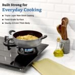 Amazon Solimo Non-Stick Kadhai With Glass Lid | 26 Cm | 4 L | Hammerstone Finish | 3 Coat, 2.9 Mm Thickness|Black(AA1103/92) - Image 2