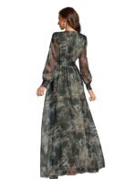 LITZO Dress for Women || Women’s Printed Wrap Maxi Gown || V‑Neck Long Sleeve Belted Flowy Dress for Parties, Weddings & Evening Events || Lightweight Sheer Layer Western Outfit (T-L-14-16) - Image 5