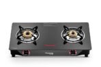 Butterfly Smart 2 Burner Glass Top Gas Stove | Manual Ignition | Scratch Resistant Toughened Glass | Brass Burners | Skid-proof Legs | 1 Year Manufacturer's Warranty | Black