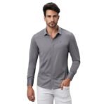 HEKTOR Men’s Hidden Button Shirt–Long Sleeve Twill Textured Shirt|Regular Fit,Premium Nylon Blend,Minimalist [AA1102/107]