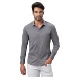 HEKTOR Men’s Hidden Button Shirt–Long Sleeve Twill Textured Shirt|Regular Fit,Premium Nylon Blend,Minimalist [AA1102/107]
