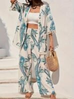 Leriya Fashion Co Ord Set for Women Stylish | Summer Travel Co-Ord Set Short Sleeve Shirt & Wide-Leg Pant | Paisley Printed Stylish Casual Outfit for Summer Cord for Women | Dress for Woman - Image 3