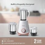 Prestige 500W Nexus Mixer Grinder with 3 Stainless Steel jars|1200ml Wet Jar,800ml dry jar, 400ml chutney jar|3 Super-efficient Blades|3 motor setting|Sturdy Handles |2 Yrs Warranty|White & Rose Gold[AA1098/81] - Image 3