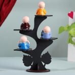 FlowerAura Decorative Set of 4 Adorable Buddha Monk Figurines With Wooden Stand For Peaceful Home Decor & Office Decor, Special Gifting, Ideal for Living Room, Meditation Spaces, and Special Occasions - Image 4