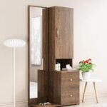 Wooden Dressing Table For Bedroom With 2 Drawer, Mirror And Huge Storage Space | Long Dresser Vanity Table With Mirror (Flower Wenge), Brown (AA1104/222)