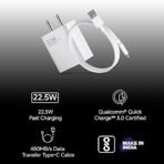 MI Xiaomi 22.5W Fast Charger with USB-C Cable, Quick Charge 3.0 Power Adapter Compatible with Redmi Note Series, Poco, Mi, Any Type C Devices - with Power Delivery (White) (AA1102/7) - Image 2