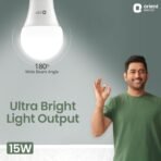 Orient Electric 15W High Glow LED bulb| 180-degree wide beam angle| Voltage surge protection up to 4 kV| 6500K, Cool White| B22d base| Made in India| Pack of 1(AA1103/35) - Image 6