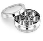 ATROCK Masala Dabba | Masala Box Stainless Steel For Kitchen | Masala Dani | Spice Storage Container (Glass Lid, 1200Ml), Silver - Image 2
