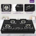 Milton Elite Hob Top Cooktop 4 Burners LPG Gas Stove | Manual Ignition | 8mm Toughened Glass Top | ISI Certified | | 360 Degree Nozzle | Modern Premium Design | 1 Year Manufacturer's Warranty (AA1104/183) - Image 4