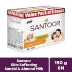 Santoor Skin Softening Sandal & Almond Milk Bathing Soap with Nourishing & Anti-Aging Properties| For Smooth & Soft and Younger-Looking Skin| For All Skin Types| 150g, Pack of 6 - Image 2