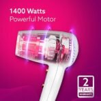 AGARO HD1417 Wall Mounted Hair Dryer 1400W, Electric Wall Mount Hair Dryer, Hotel, Bathroom, Household, Wall Hanging Dryer, White  (AA1104/64) - Image 4