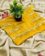 Handcrafted Floral Embroidered Saree with Contrast Yellow Blouse (AA1104/206) - Image 3