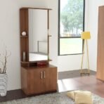 Spacewood Dressing Table | Ora | 3 Year Warranty | 5 Shelves & 2 Shutter Storage, Vanity Table for Bedroom, Living Room, and Home| Engineered Wood | Walnut Rigato