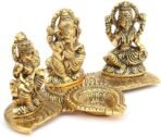 Amazon Brand - Umi Metal Ganesha Lakshmi and Saraswati Idol Metal Sculpture Seated On Peacock Throne Golden Height 4.0 Inches Width 7.5 Inches Medium(AA1103/107) - Image 3
