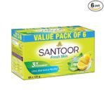 Santoor Fresh Skin Aloe Vera & Lime Bathing Soap with Nourishing & Anti-Aging Properties| For Smooth & Soft and Younger-Looking Skin| For All Skin Types| 125g, Pack of 6