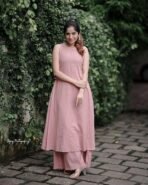 Women's Cotton Plain Flared Sleeveless Kurta with Palazzo (Pink-L)  Import as Dropshipping - Image 5