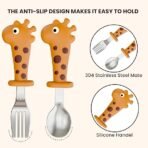 ONE AND ONLY Baby Spoon & Fork Set with Travel Case | 304 Stainless Steel Kids Cutlery with BPA Free Silicone Giraffe Grip | Anti-Slip Feeding Spoon for Babies 6–12 Months, Toddlers & Kids (Orange) - Image 3