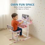 Amazon Brand - Supples Study Table for Kids | Suitable for 3-12 Years | Kids Study Table with Height Adjustable Table & Chair, Book Storage & Pen Holder | Pink &Blue | Candy Print (AA1102/41) - Image 3