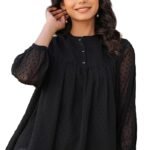 Janasya Women's Black Dobby Chiffon Solid Empire Top