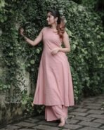 Women's Cotton Plain Flared Sleeveless Kurta with Palazzo (Pink-L)  Import as Dropshipping - Image 4