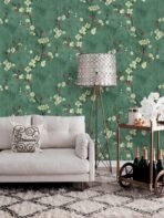 ANNA CREATIONS Self Adhesive Decorative Peel Stick Sea Green Waterproof Floral Wallpaper Removable Wall Sticker for Living Room Hall Decoration PVC Vinyl DIY Wall Stickers 45x304cm (Green Floral) (AA1102/48)