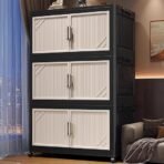 House of Quirk Multi-Tier Foldable Storage Box with Wheels | Durable Plastic Wardrobe Organizer for Clothes, Bags, Toys & Living Room Storage (Black/Beige, 5 Layer, 62cm) (AA1104/202) - Image 4