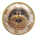 RANDOM 12 Inch Analog Wall Clock with Gold Peacock Design Modern Sweep Silent Timepiece Abstract Wall Clock for Living Room, Bedroom, and Office Decor (RC-67258) (AA1104/205)