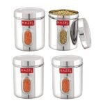 HAZEL Steel Container for Kitchen Storage | Transparent Kitchen Storage Containers, 1400 ML, Set of 4 [AA1100/10]