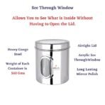Ebun Stainless Steel Multipurpose See Through Containers | Air Tight Canisters For Kitchen Storage | Ubha Dabba | Transparent Vertical Jar | Silver | 2 Kgs | Pack Of 4 Pcs [AA1100/11] - Image 3