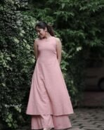 Women's Cotton Plain Flared Sleeveless Kurta with Palazzo (Pink-L)  Import as Dropshipping - Image 2