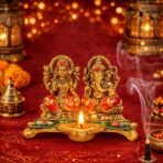 Laxmi Ganesha Idol Set, Golden Red, Decorative Figurine, Hindu Religious Theme, Ornate Base(AA1103/105) - Image 4