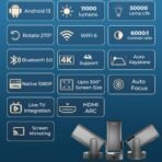 WZATCO Yuva Go Max, Android 13, Fully Automatic, Smart Home Projector 4k Ultra HD, Native 1080P, Live TV, HDMI ARC, WiFi 6 & BT, Screen Mirroring, Portable Room Cinema, 270° Rotate, Grey (AA1102/65) - Image 4
