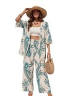 Leriya Fashion Co Ord Set for Women Stylish | Summer Travel Co-Ord Set Short Sleeve Shirt & Wide-Leg Pant | Paisley Printed Stylish Casual Outfit for Summer Cord for Women | Dress for Woman
