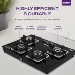Milton Elite Hob Top Cooktop 4 Burners LPG Gas Stove | Manual Ignition | 8mm Toughened Glass Top | ISI Certified | | 360 Degree Nozzle | Modern Premium Design | 1 Year Manufacturer's Warranty (AA1104/183) - Image 3