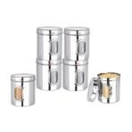 Ebun 1 Kg Stainless Steel See Through Containers - Pack of 6 Airtight Kitchen Storage Canisters, Ubha Dabba Style, for Spices, Tea, Coffee, Silver[AA1100/15]