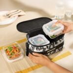 Borosil Nostalgia Ayra Borosilicate Glass Lunchbox | 4 pc Container Set (320ml x 2 Round + 400ml x 2 Square) | Microwave & Dishwasher Safe, Leakproof | Tiffin for Office, School, College | Transparent(AA1103/191) - Image 2