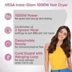 VEGA Insta Glam Foldable 1000-1200Watts Hair Dryer for Men & Women, 2 Heat & 1 Speed Settings (Low & High), Perfect Blow Dry & Style, Compact Hair Dryer for Travel & Home Use (VHDH-20) Made In India (AA1104/72) - Image 4