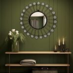 HOSLEY Decorative Modern Designer Round Wall Mirror| Metal Beaded Frame Wall Hanging Mirror| Iron Wall Mounted Mirror Perfect for Living Room Bathroom Bedroom Hall Wall Decor |Black