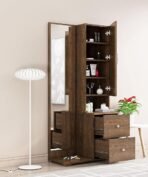 Wooden Dressing Table For Bedroom With 2 Drawer, Mirror And Huge Storage Space | Long Dresser Vanity Table With Mirror (Flower Wenge), Brown (AA1104/222) - Image 2