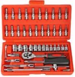 KATAYAMA Red 46 in 1 Pcs Tool Kit for Home Use - Spanner, Socket, Wrench, Bike Tool, and Goti Pana Set [AA1102/264]