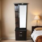 CASPIAN Engineered Wood Single Door Wooden Vanity Dressing Table (Brown) | Pre-Assembled Furniture with Mirror | Bedroom Storage for Makeup & Accessories Organizer | 6 Shelves & 2 Drawers (AA1104/236) - Image 5