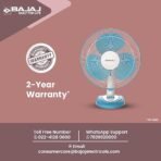 Bajaj Frore Neo Table Fan 400 MM | Table Fans For Home & Office | Aerodynamically Balanced Blades | 100% Copper Motor | High Air Delivery | 3-Speed Control | 2-Yr Warranty 【Blue】 - Image 3