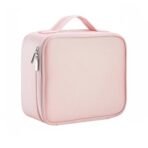 INOVERA (LABEL) Nylon Makeup Organizer Bag for Women, Girls & Bride - Travel Cosmetic Kit Storage Organiser - Toiletry Vanity Box with Adjustable Compartment, 26l x 23b x 9h cm (Rose Gold)[AA1098/49]