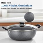 Amazon Solimo Non-Stick Kadhai With Glass Lid | 26 Cm | 4 L | Hammerstone Finish | 3 Coat, 2.9 Mm Thickness|Black(AA1103/92) - Image 3